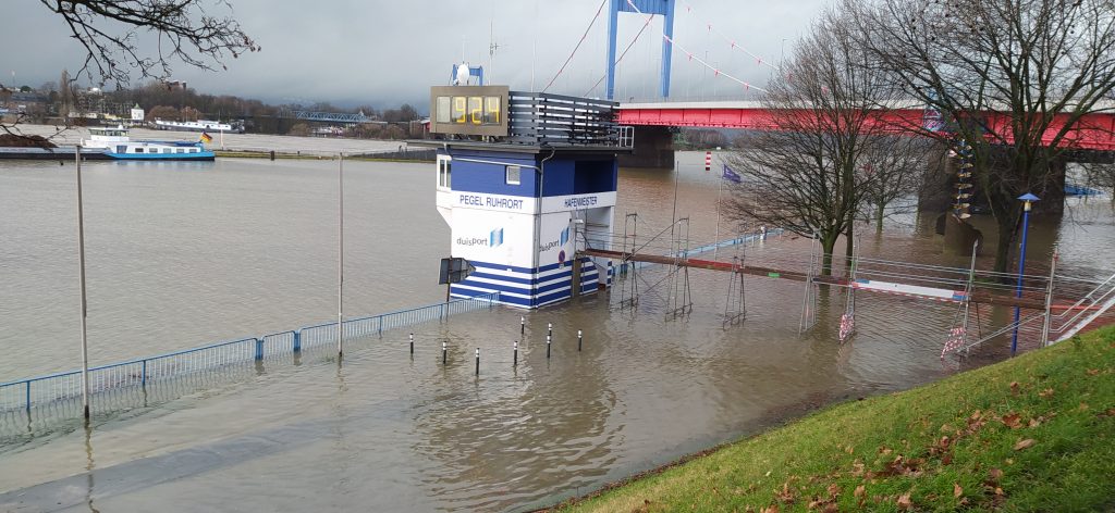 Hochwasser Ruhrort Pegelhaus Februar 2021